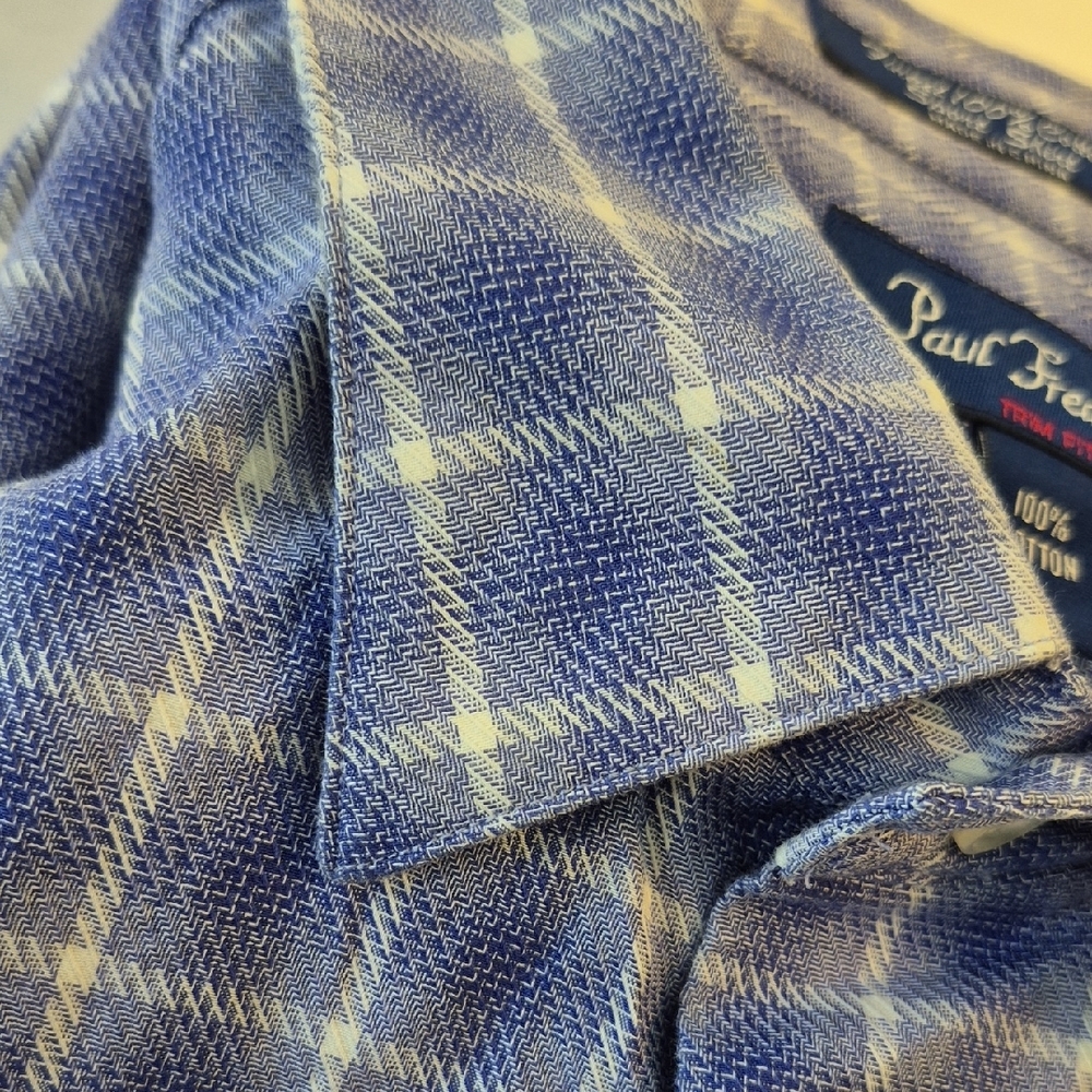 Paul Fredrick Long Sleeve Button Down Purple and White Plaid Men's Shirt - Picture 12 of 15